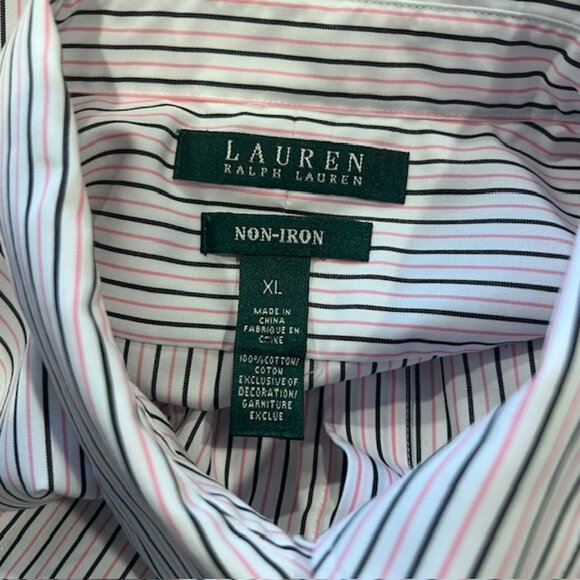 Lauren Ralph Lauren White & Black Pinstripe Non Iron Blouse Size XL - Picture 8 of 8